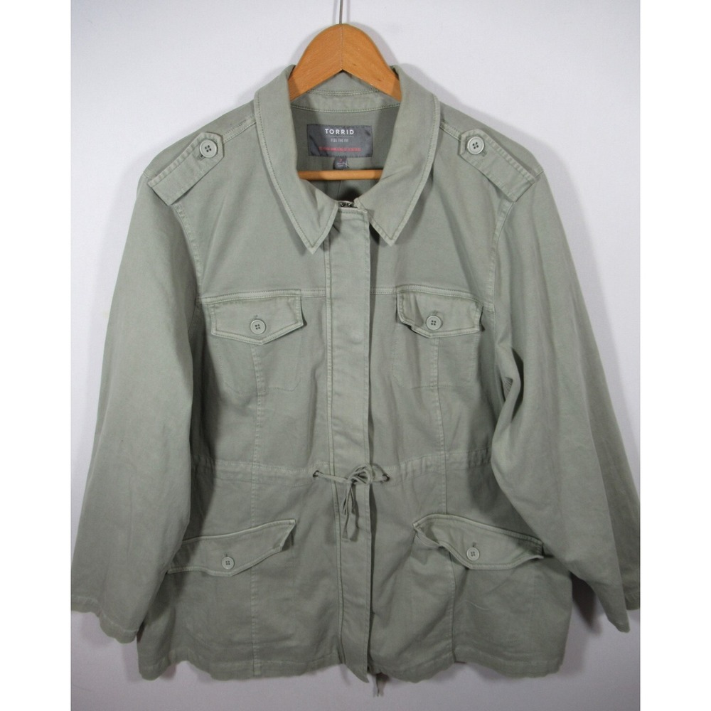 NEW Torrid Lace Up Anorak Utility Jacket Plus Size 3X Olive Green Full Zip